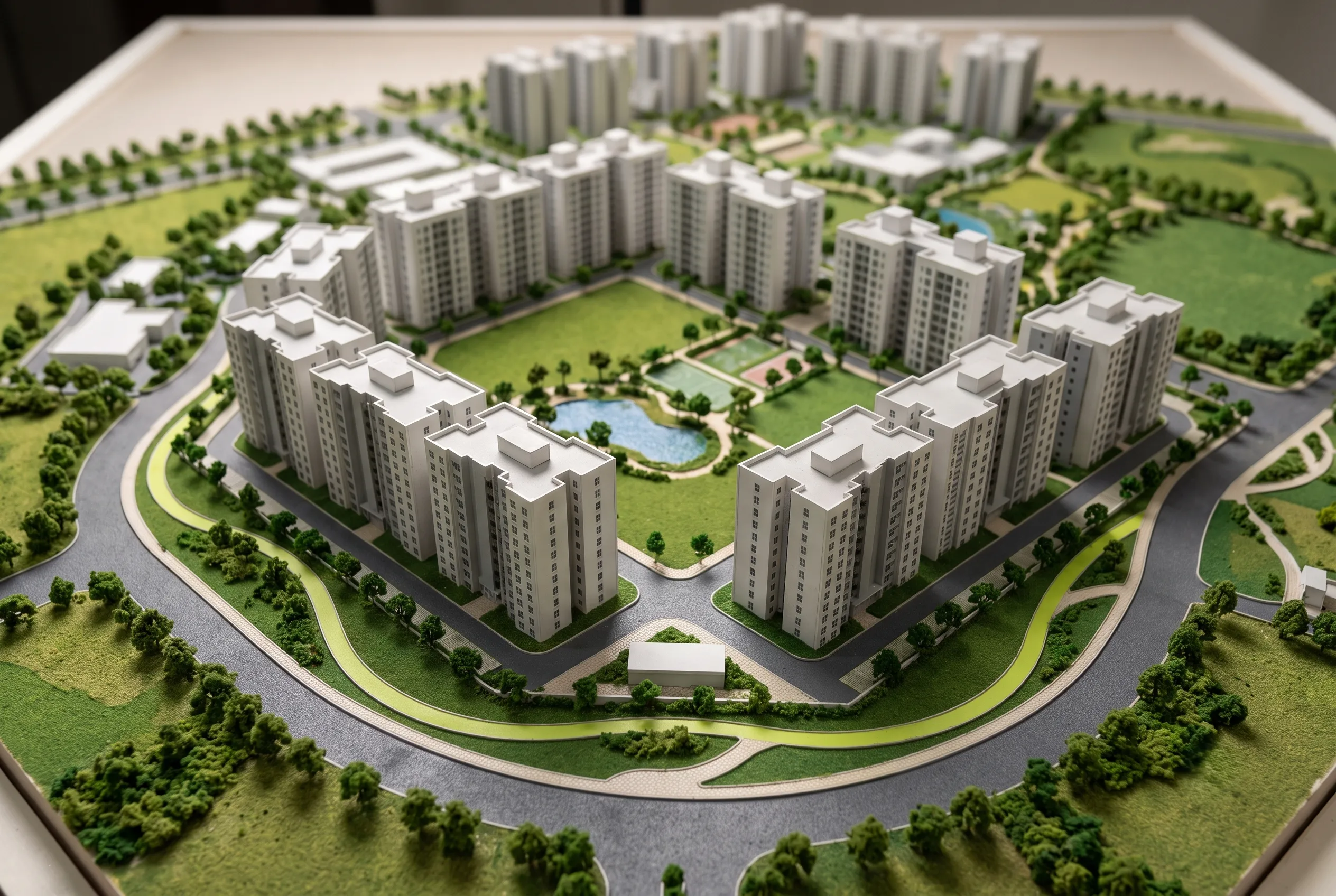 Nambiar District 25 master plan - aerial township layout view