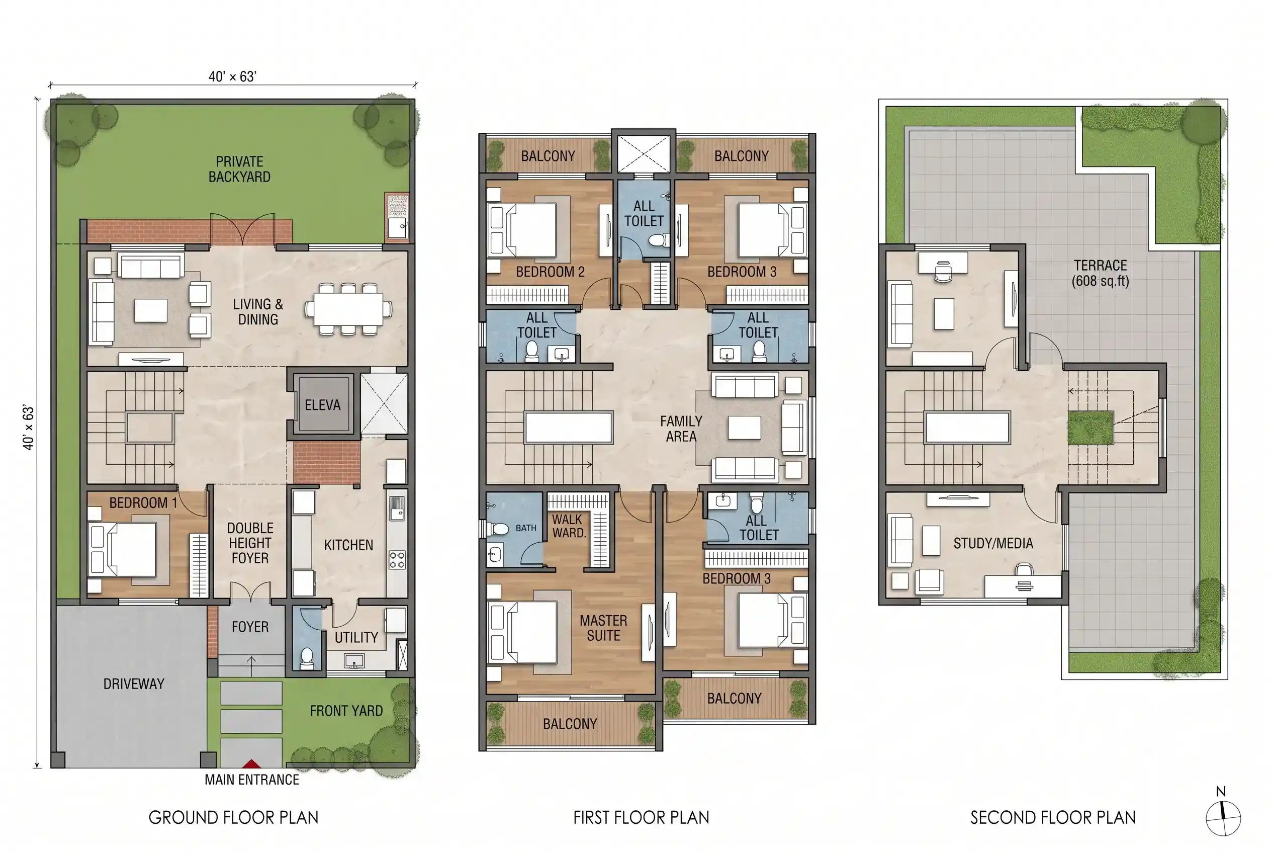 4 BHK independent villa floor plan