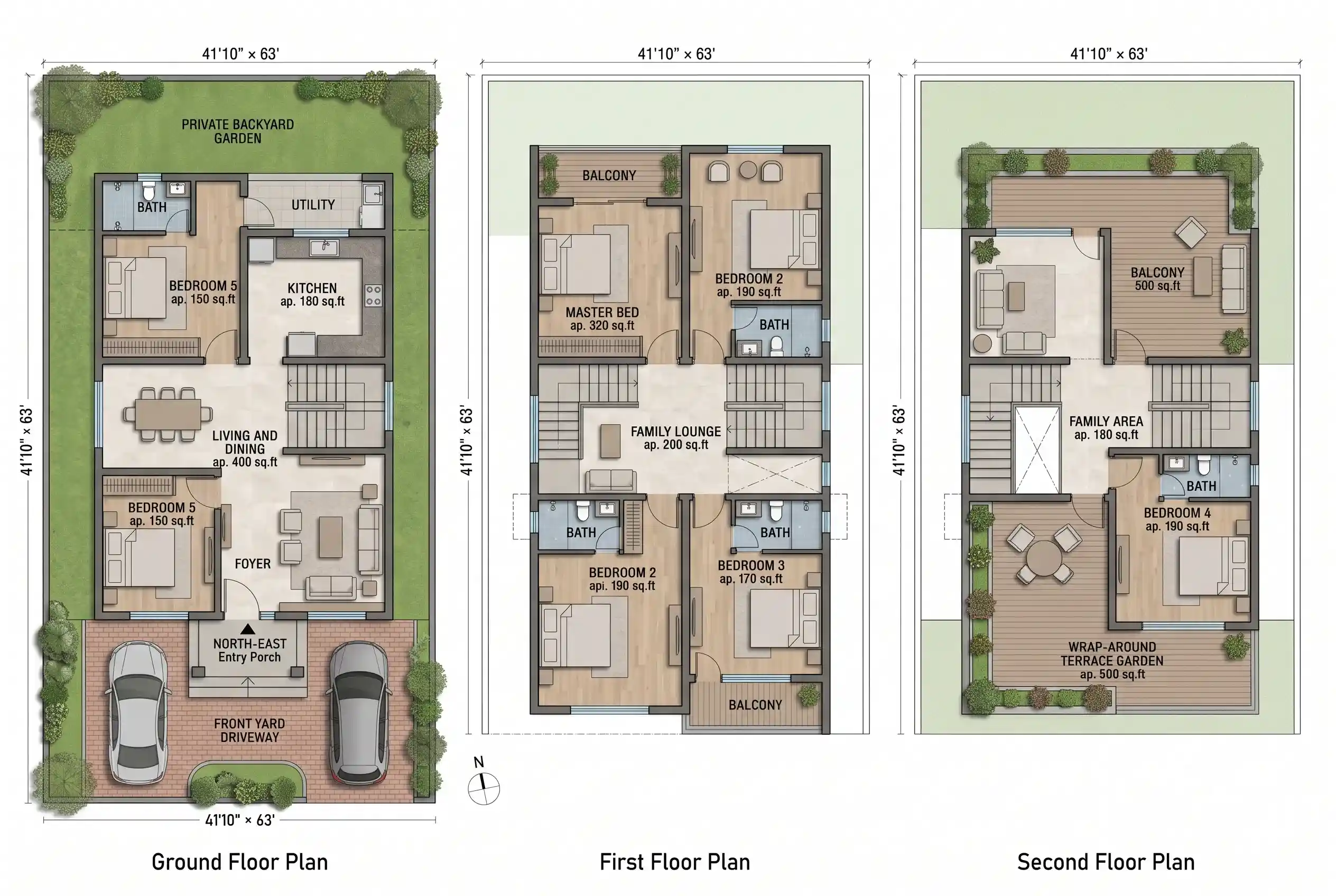 5 BHK independent villa floor plan