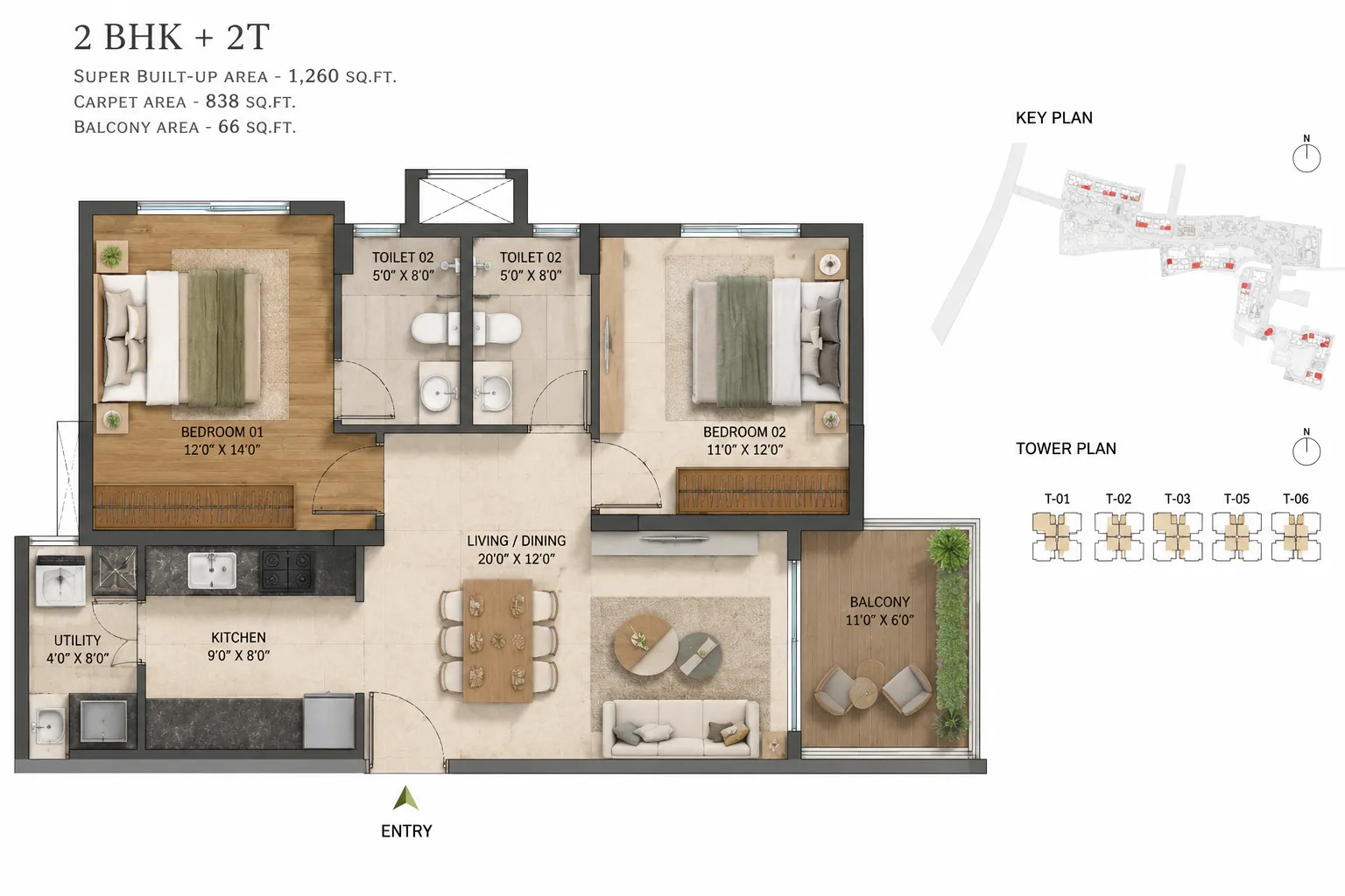 Nambiar District 25 2 BHK Floor Plan
