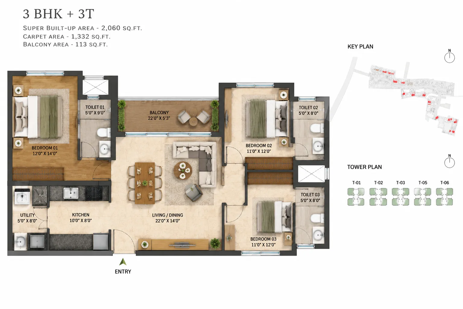 Nambiar District 25 3 BHK Floor Plan